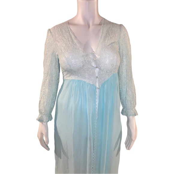 Vintage Sleepwear Sugar Plum Large Light Blue Gown Chemise Lace Fly Away Front - Picture 5 of 16